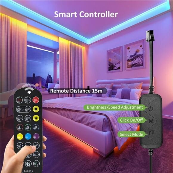 RGB LED Strip Lights 20ft Music Sync Color Changing App Control for Room Kitchen - Picture 5 of 8